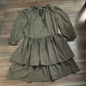 🔥Venice Love Tiered Olive Green Long-Sleeve Dress